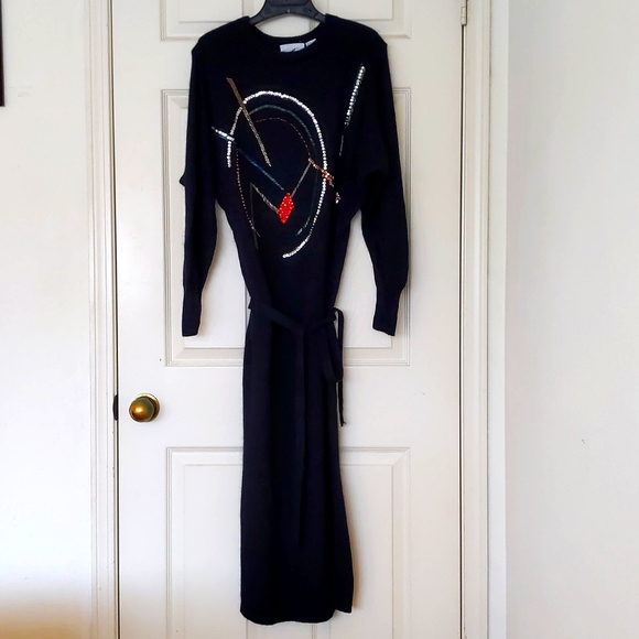 NWOT. Woman's Silk/Angora blended sweater dress with sparkling design. - Picture 3 of 4